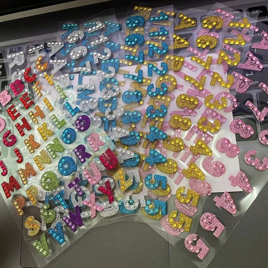 Glitter Letter & Number Stickers, Sparkle DIY Craft Decals For Kids, Scrapbooking, Creative Water Bottle Rhinestone Stickers - Multicolor - View 1