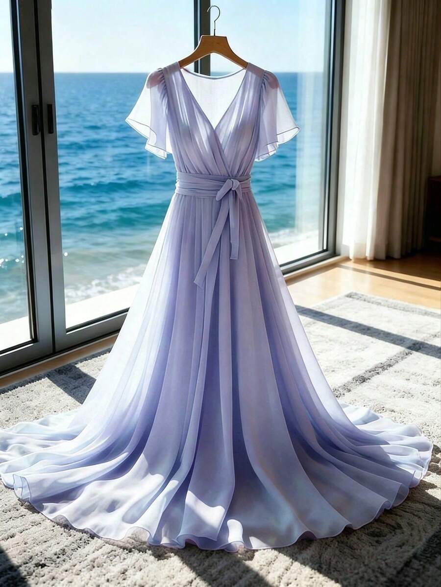 Nuevo vestido de gasa elegante y fluido para mujer, de primavera/verano - Púrpura malva - Ver 1