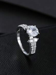1pc Exquisite Wedding Banquet Main Ring Style Light Luxury Pave Diamond Ring For Women, Elegant Socialite Style Versatile Accessory - JZ6121 - View 2