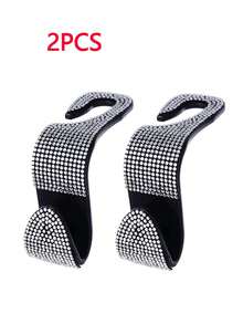 2 piezas Ganchos para respaldo de asiento de coche con colgante de strass, ganchos ocultos creativos para el respaldo del asiento trasero, ganchos colgantes para el interior del coche - Blanco y Negro - Ver 2