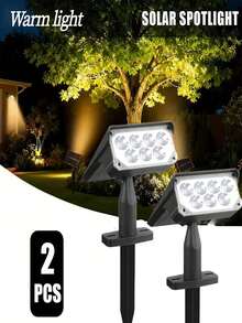2pcs Outdoor Solar Spotlights, 2/7 LED Beads, Motion Sensor Flagpole Landscape Ground Lights, Solar LED Lights, Suitable For Garden, Swimming Pool, Trees, Pond, Backyard Patio - Warm Light - View 2
