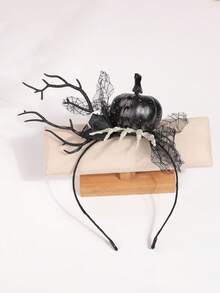 1pc European And American Black Pumpkin Ghost Hand Skeleton Mesh Fun Quirky Party Headband Artificial Flower Branch Photo Prop Masquerade Cosplay Witch Costume Party Dark Gothic Style Headband Hair Accessory - Black - View 11