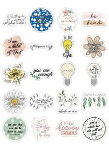 50/100Pcs Christian Bible Verse Stickers, Boho Floral Inspirational Faith Quote Decals For Junk Journal, Water Bottle, Laptop & Planner DIY Decor, Back To School - Multicolor - View 6