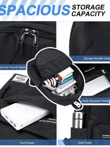 Large Capacity 15.6 Inch Laptop Backpack, Unisex For Girls And Boys, Multi-Compartment Fashionable Multifunctional Backpack, With Anti-Theft Back Pocket, Travel Commute Student School Bag, Adjustable Shoulder Straps Durable Buckle, Lightweight Daily Work Commute Backpack - Multicolor - View 5