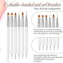 6Pcs Nail Dotting Tool Nail Art Tools Nails Brushes Gel Dotting Tools Small Paint Brush For Nails Double-Ended Gel Polish Liner Brush Kit Small Detail Brushes For DIY Manicure White - 白色 - 查看 5