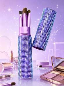 水鑽眼影刷組，纖維刷毛化妝刷組，附鋁管化妝刷架便攜全套，專業修容與鼻影刷，眼影暈染工具，臉部蜜粉/腮紅/底妝刷系列，適合女性、女孩，日常化妝、旅行、專業沙龍使用及個人化妝包收納 - 彩色 - 查看 2