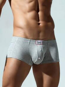 Men's One-Piece, Plain-Colored Stretch Briefs With Decorative Button And Four-Way Stretch - Light Grey - View 4