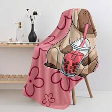 1pc Cartoon Capybara Holding Bubble Tea Beach Towel, Beach Towel, Perfect For Swimming, Fitness, Yoga, Travel, Camping, Use, Beach Accessories, Poolside Accessories - Pink - View 6