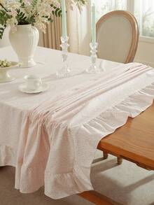 1pc Floral Pattern Tablecloth, Fresh Style With Skirt, Suitable For Daily Home Tabletop Decoration - Pink - View 8