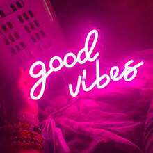 1個 Good Vibes LED 霓虹燈 綠色霓虹燈 剪影壁燈 遊戲室裝飾 家居裝飾 生日禮物 壁飾 壁燈 卡通夜燈 壁畫 男友生日禮物 聖誕 5V USB 供電 附內線開關 - 紫色 - 查看 3