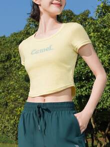 CAMEL CROWN Women's Outdoor Sports T-Shirt, Quick-Drying And Breathable Running And Fitness Wear - Fruit Cheese Yellow - View 2