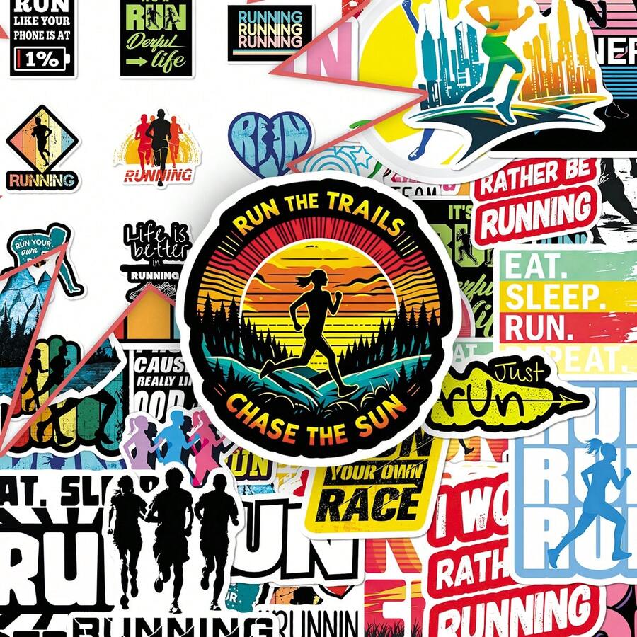 50pcs Outdoor Sports Cartoon Creative Running American Silhouette Decorative Skateboard Storage Box Stickers - Running - View 1
