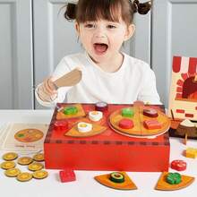 Kids'wooden Pretend Pizza Cutting Play Set With Various Toppings, A Fun Kitchen Role-Play Game For Parent-Child Interaction, Perfect Birthday Gifts - Multicolor - View 9