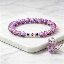 1pc Elegant Bohemian Style Women's Bracelet With MOM Letter Elastic Design, Ideal Birthday/Christmas Gift, Fashionable Casual Daily Wear - Bracelet - View 1