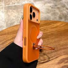 1PC Orange Luxury Matte Semi Transparent Metal Magnetic Rotating Bracket With Lens Film Compatible With Wireless Charging, Skin Friendly Touch, Shockproof Back Cover, Matte Invisible Ring Holder, Ring Holder, High-End Phone Case Compatible With IPhone 17 Pro Max,17e,16E,16,15 PM,14 Plus,13,12,11 Also Compatible With Samsung Galaxy S26Ultra/S26Plus/S26/S25Ultra/S25Plus/S25/S24Ultra/S24Plus/S24 - Orange - View 5