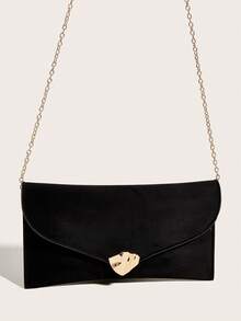 1PC Fashionable Small Hardware Velvet Oil Edge Flap Envelope Clutch Bag For Women - Black - View 4