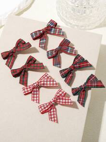 8pcs/Pack Cute Christmas Color Mini Bow Hair Clips For Girls - Multicolor - View 5