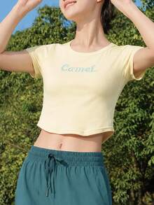 CAMEL CROWN Women's Outdoor Sports T-Shirt, Quick-Drying And Breathable Running And Fitness Wear - Fruit Cheese Yellow - View 3