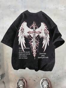 1 pcs Camiseta Hombre Algodón 100% 180g Lavado Especial Efecto Desgastado Vintage Oversize Para Diario Casual Calle Gym Verano - Negro - Ver 1