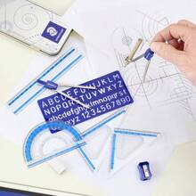 STAEDTLER 10-Piece Math Set With Metal Compass, 6" Ruler & Triangle Squares, 45° & 30/60° Set Squares, Alphabet Stencil - Measuring Tools - 10 Piece Set (Plastic Case) - View 6