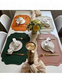 4pcs/1set Faux Leather Nordic Style Coasters, Kitchen & Dining Table Accessories, Heat-Resistant Western Style Placemats, Suitable For Holiday Decor, Party & Banquet Decoration, Tabletop Protection, Washable & Easy To Clean - Multicolor - View 1