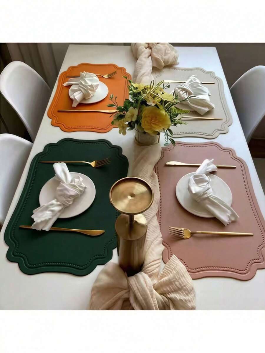 4pcs/1set Faux Leather Nordic Style Coasters, Kitchen & Dining Table Accessories, Heat-Resistant Western Style Placemats, Suitable For Holiday Decor, Party & Banquet Decoration, Tabletop Protection, Washable & Easy To Clean - Multicolor - View 1