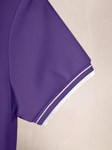 Young Boy Casual Contrast Trim Short Sleeve Polo Shirt, Summer - Purple - View 6
