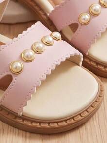 3-12 Years Old Girls Sandals, Wavy Lace With Pearl Decoration, Suitable For Daily And Other Occasions - Pink - View 6