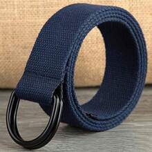 1pc Unisex Minimalist Solid Color Double Ring Buckle Canvas Belt, Fashionable Solid Color Strap, Fashionable Decor, Popular And Multifunctional, Suitable For Daily Use, Women's Belt, Summer, School, Autumn - Black - View 9