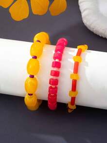 3pcs/Set Fashion Design Rose Red Millet Bead Anklet, Unique Handmade Beaded Anklet For Women, Beach Vacation And Daily Wear - Multicolor - View 4