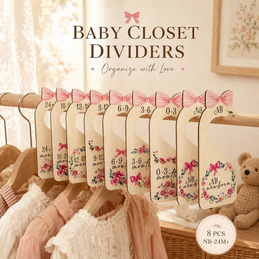 1 Set Baby Closet Dividers, Wooden Baby Clothing Classification Labels, Monthly Age Organizer Hanging Tags NB‑24M+ - Multicolor - View 1