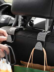 2 piezas Ganchos para respaldo de asiento de coche con colgante de strass, ganchos ocultos creativos para el respaldo del asiento trasero, ganchos colgantes para el interior del coche - Blanco y Negro - Ver 4