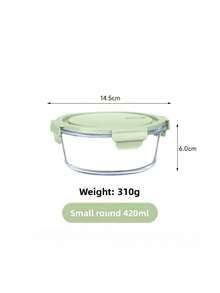 1pc Green Lid Glass Food Storage Container, Divided Meal Prep Box 410/680/1040ml Large Capacity Bento Box, Refrigerator Snack Storage Box, Microwave Kitchen Accessory, Suitable For Dishwasher Detergent Storage, Back To School And Picnic Essential - Green - View 12