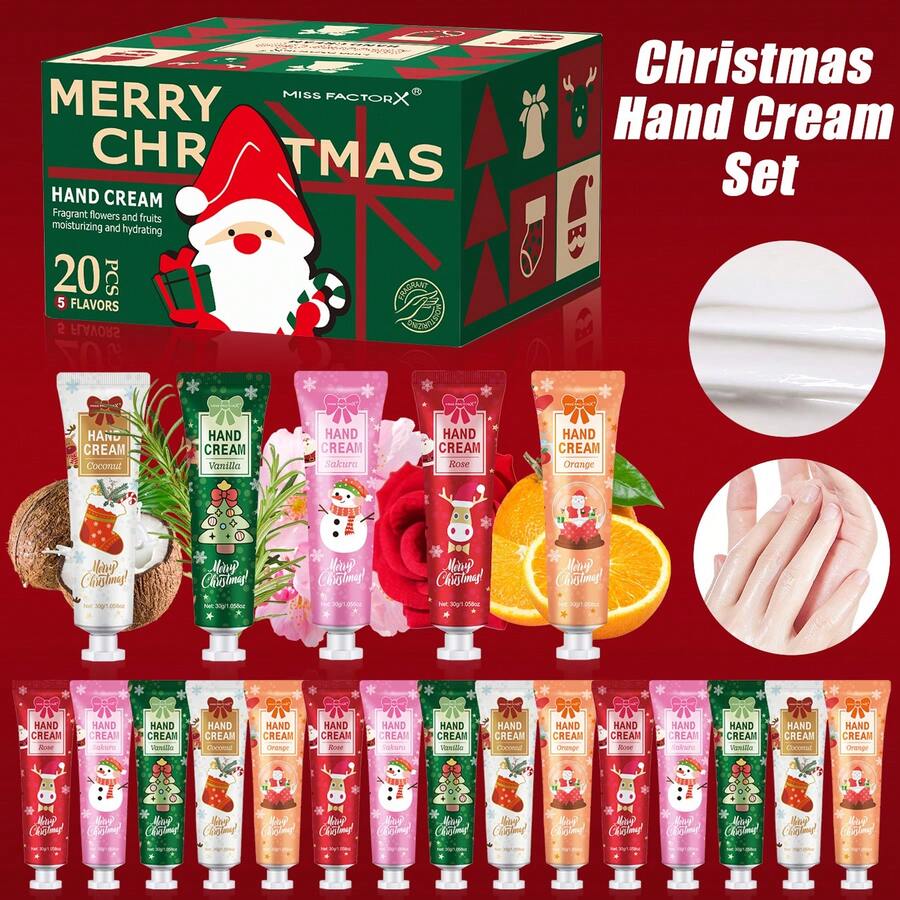 MISS FACTORX Kotak Hadiah Krim Tangan Eksklusif 20 pcs, Melembapkan & Hidrasi Tahan Lama, Menutrisi Tangan Kering, Perawatan Kulit Harian, Hadiah Suvenir Liburan - 20 set hadiah krim tangan yang istimewa - View 1