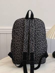 1pc Large Capacity Nylon Student Backpack, Minimalist Leopard Print College Girls Backpack, Girls Nylon Backpack, Girls Travel Backpack - Multicolor - View 4