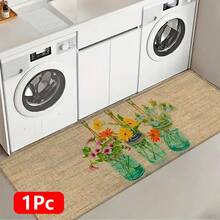 1 pieza, Decoración del hogar, Estampado de patrón floral, Alfombra de lino para cocina, Tapete de cocina, Tapete de piso, Tapete de baño, Tapete de puerta, Impresión 3D rectangular, Adecuado para sala de estar, dormitorio, pasillo, baño, lavandería - Alfombra de poliéster, Adecuado para decoración del hogar interior y exterior - Multicolor - Ver 13