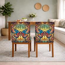 2/4/6pcs Set, Home Decor, Butterfly Pattern Printed Linen Chair Covers, Suitable For Daily Home Decoration, Living Room, Dining Room, Garden Environment, Hotel Restaurant, Holiday Party, Friends Gathering, Washable Polyester Material, Dining Chair Seat Cushion Covers - Multicolor - View 4