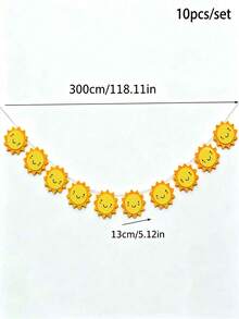 10pcs/Set Bohemian Style Sunshine Banner Decor, Felt Artificial Flower "Here Comes The Sun" Hippie Beaded Hanging Decor, First Circumnavigation, Bohemian Aesthetics, Indoor/Outdoor Decor, Baptism, Birthday, Double-Layer Design, Thick Material - View 5
