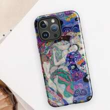 The Maiden Gustav Klimt 手機殼 藍色馬賽克藝術拼貼設計 文藝美學風 相容 iPhone 17 16 Pro Max 15 14 Plus 13 12 11 - 紫色 - 查看 2