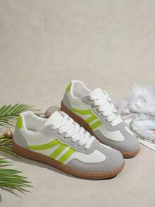 Farbblock Lässig Sportschuhe mit Schnürung, leicht, dünn. Weiche Sohle zum Gehen für den täglichen Gebrauch - Damen - bequem, modisch, multifunktional - Grün - Übersicht 3