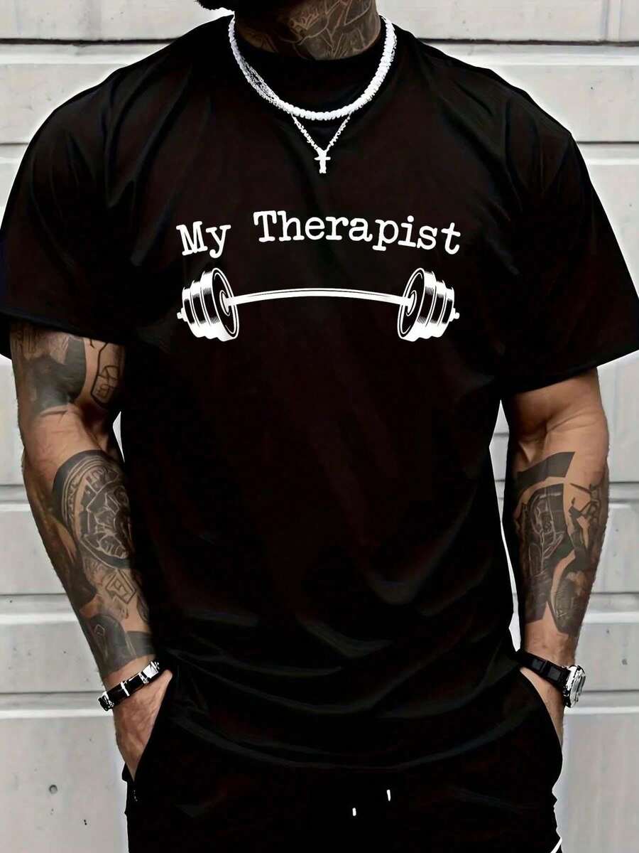 100% Cotton T-Shirt For Weightlifting, Gym, Christian Faith, For Men And Women, Fashion Print T-Shirt, Graphic T-Shirt For Men And Women - 酒紅色 - 查看 1