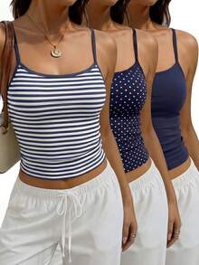 Áo tank top nữ dây mảnh không tay mặc thường ngày phong cách casual đa năng cho mùa hè - Màu xanh hải quân - Xem 5