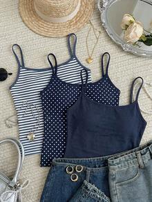 Áo tank top nữ dây mảnh không tay mặc thường ngày phong cách casual đa năng cho mùa hè - Màu xanh hải quân - Xem 3