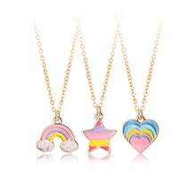 Collar de Corazón Arcoíris Lindo 3Pcs Diseño de Gota de Aceite Aleación Cadena de Clavícula Para Niñas Adolescentes Regalo de Aniversario - Multicolor - Ver 4