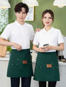 [Canvas Apron] 1pc Extended Waistband Reinforced Seams Kitchen Canvas Apron | Women's Restaurant Waitress Half Apron - Multicolor - View 3