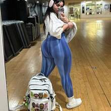 1件裝 極光紮染裸感高腰提臀瑜伽褲，緊身跑步戶外蜜桃臀健身緊身褲，女款 - 藏蓝色 - 查看 9