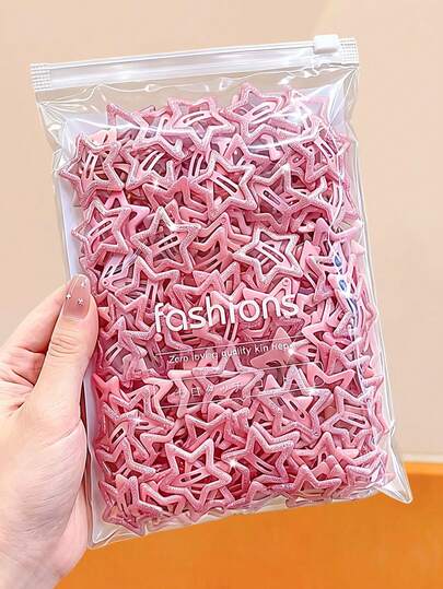60/36/24/12pcs/Set Pink Glitter Y2k Star BB Clips, Fine Glitter Coating With Bling Bling Effect, Matte And Glossy Gradient Pink Color, Sweet And Cute Hair Accessories - Suitable For Women And Girls, Suitable For Daily, Dating, School, Vacation, Beach, Party, Holiday, Gift, Graduation Season