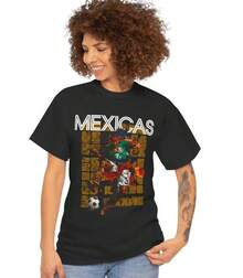 Camiseta unisex de algodón grueso de la selección de fútbol de México, camiseta de la Copa  2026, camiseta de fútbol, camiseta de México, regalo para fanáticos del deporte, indígena, - Negro - Ver 1