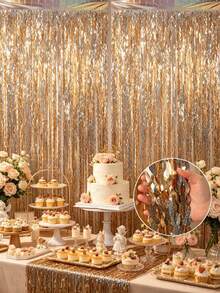 1pc Light Gold Laser Wave Fringe Curtain, Light Gold Shiny Wave Rain Curtain, Birthday Party Backdrop Decoration, Gold Party Supplies, Gold Party Backdrop, Shiny Backdrop, Wedding Decoration, Graduation Party Backdrop, Baby Shower Decoration, Party Room Wall Decoration, Party Backdrop Decoration, Back To School Season, Photo Booth Props, Birthday Decoration, Birthday Gift - Light Gold - View 8