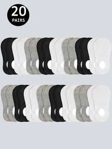 1/5/10/15/20 Pairs Invisible Low-Cut Boat Socks, Black/White/Grey Basic Style, Everyday Wear Socks, Low-Cut Socks - Multicolor - View 27
